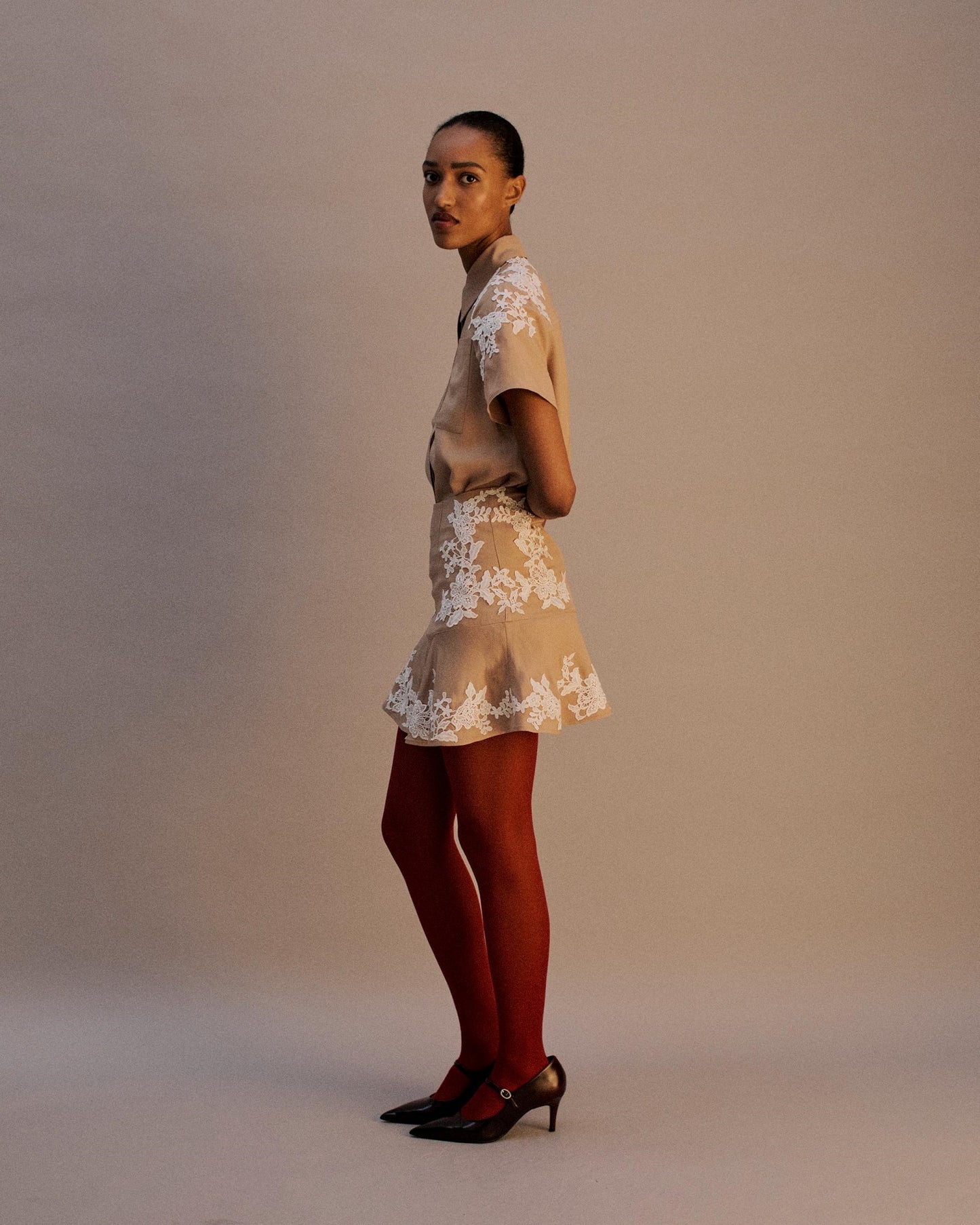 The Karmen Mini Skirt in Biscuit