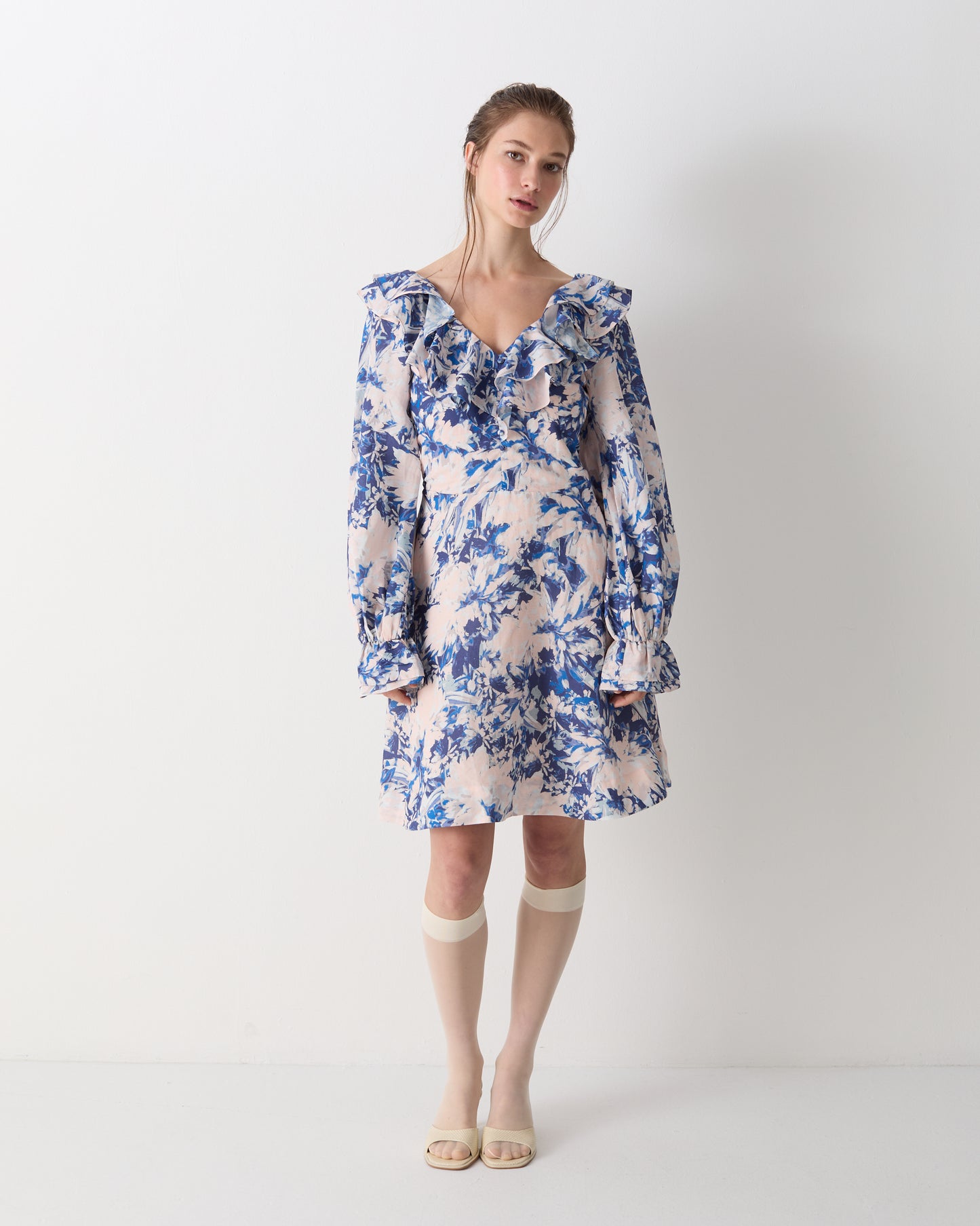 The Josephine Mini Dress in Blue Dahlia Print