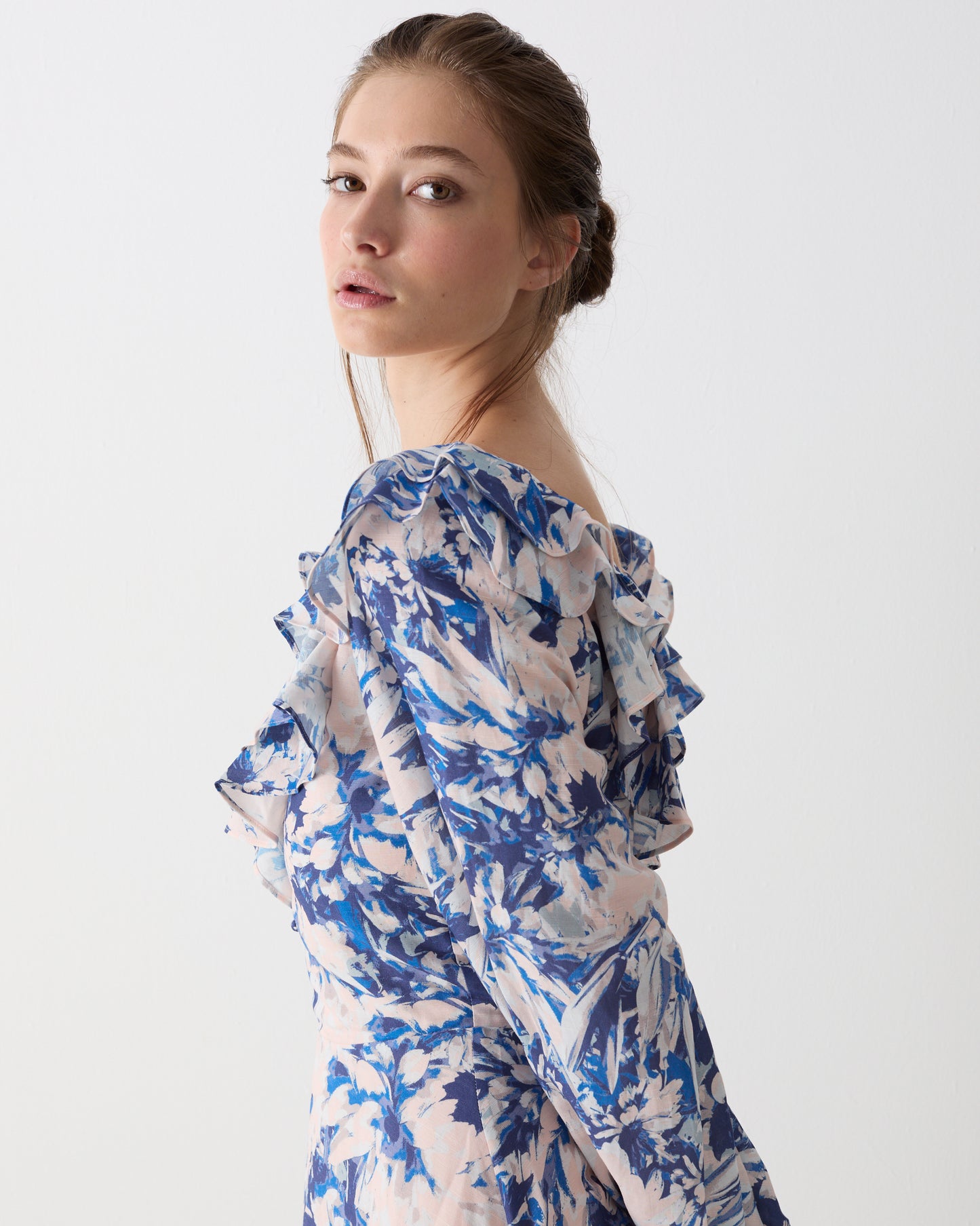 The Josephine Mini Dress in Blue Dahlia Print