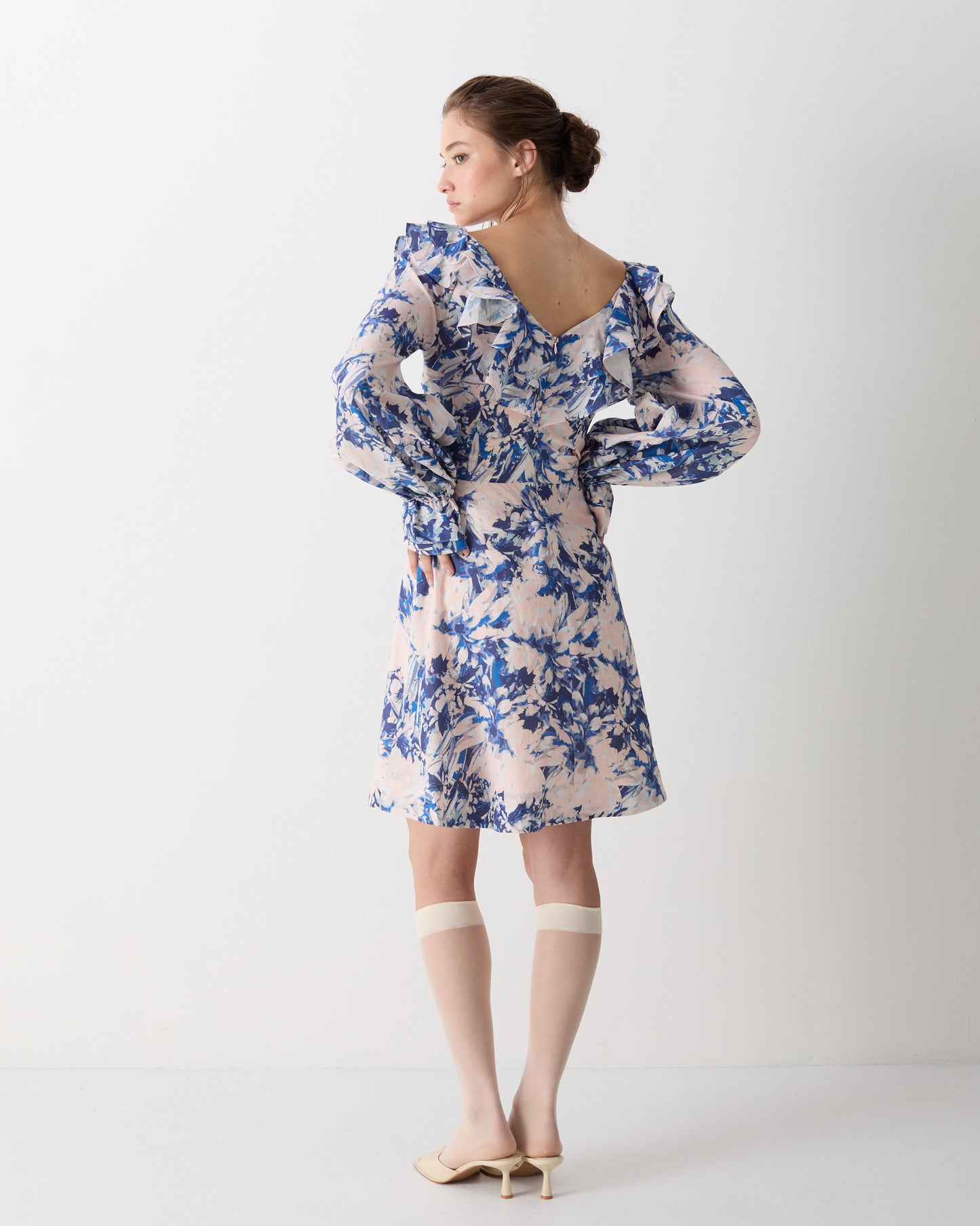 The Josephine Mini Dress in Blue Dahlia Print
