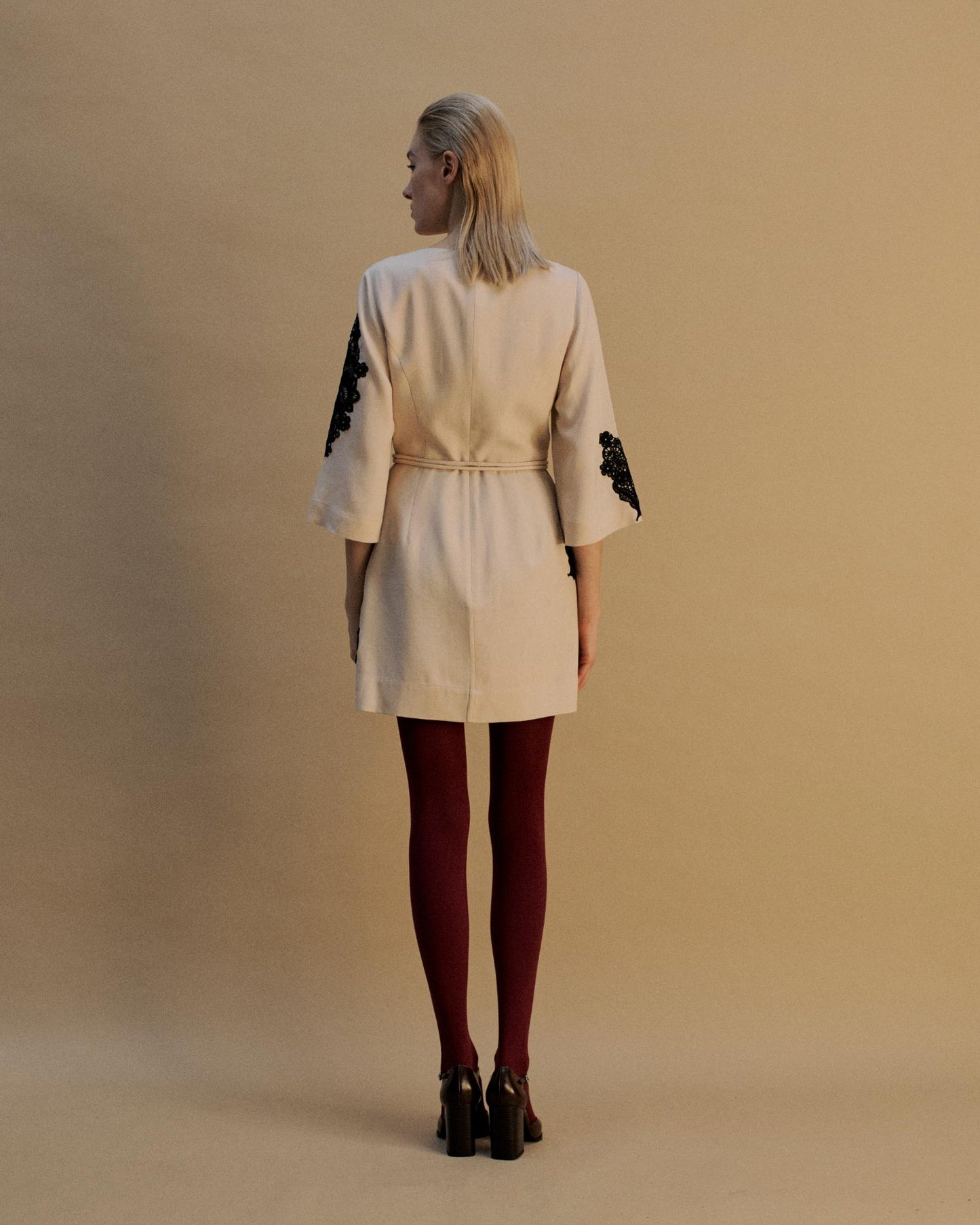 The Daphne Mini Dress in Canvas with Black Lace