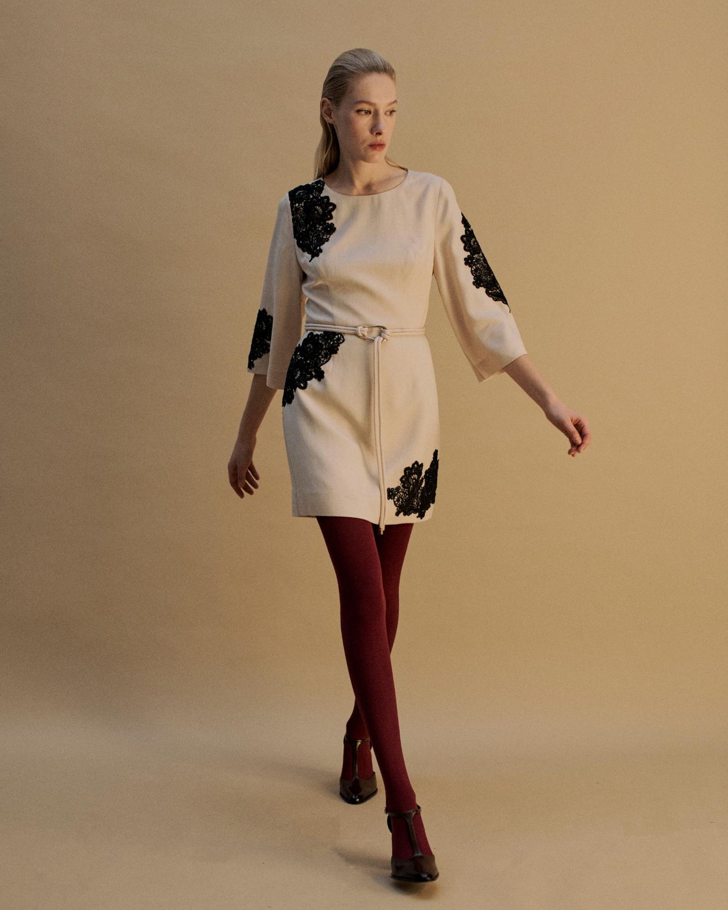 The Daphne Mini Dress in Canvas with Black Lace