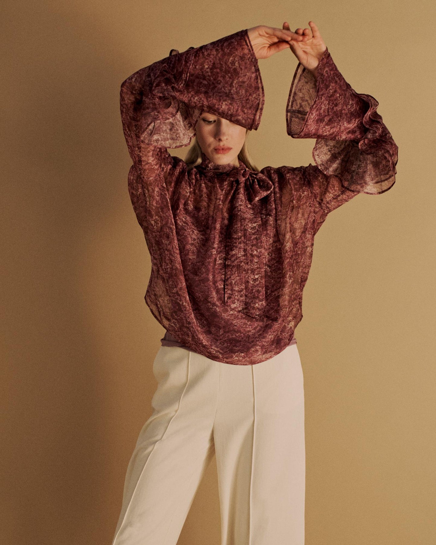 The Clara Blouse in the Magenta Lace Print