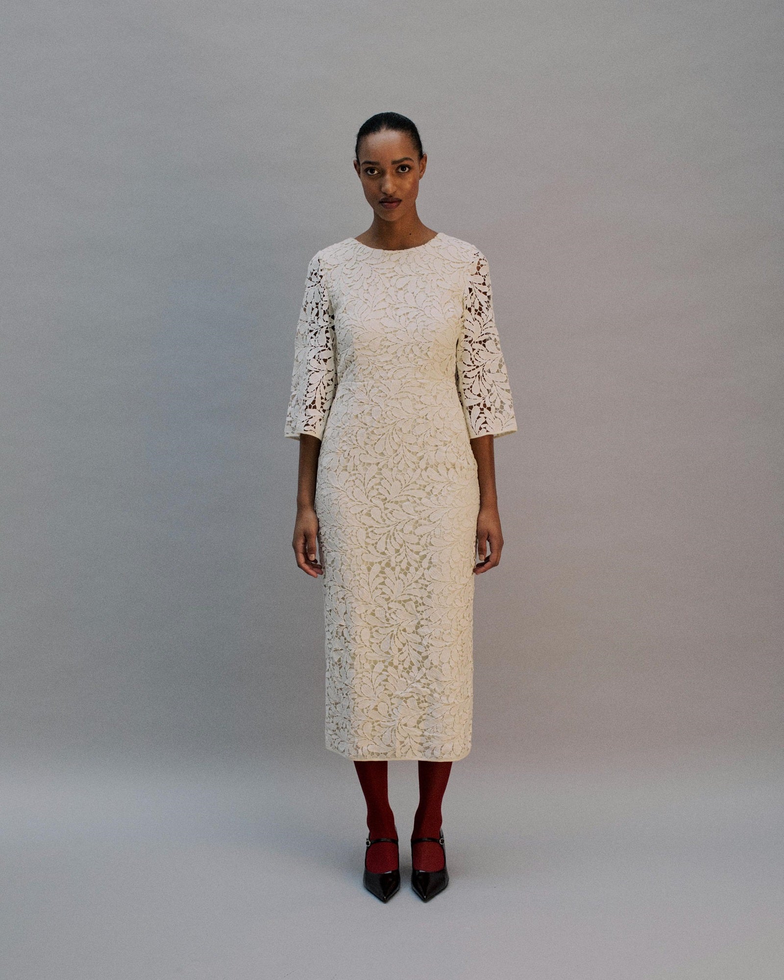 ivory lace midi dress The Iris in | Saint Armont Elegant and timeless FW23SEP4 Size:4 (as pictured) Women'S Long Sleeve Flared