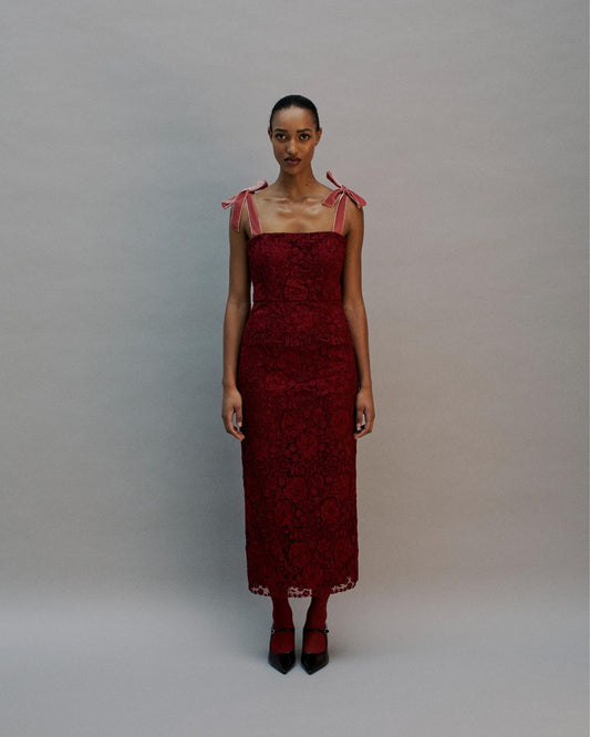 The Gigi Midi Dress in Cherry Lace