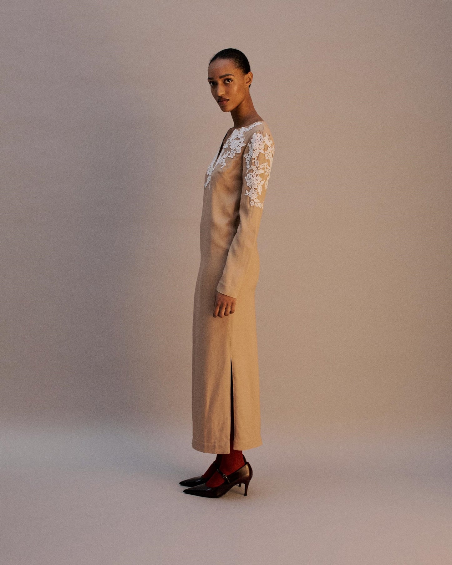 The Sadie Midi Dress in Biscuit