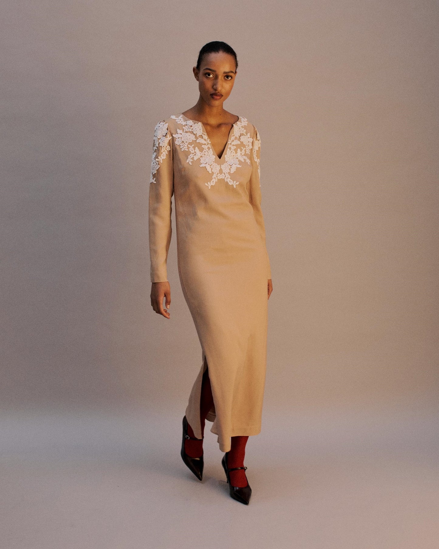 The Sadie Midi Dress in Biscuit