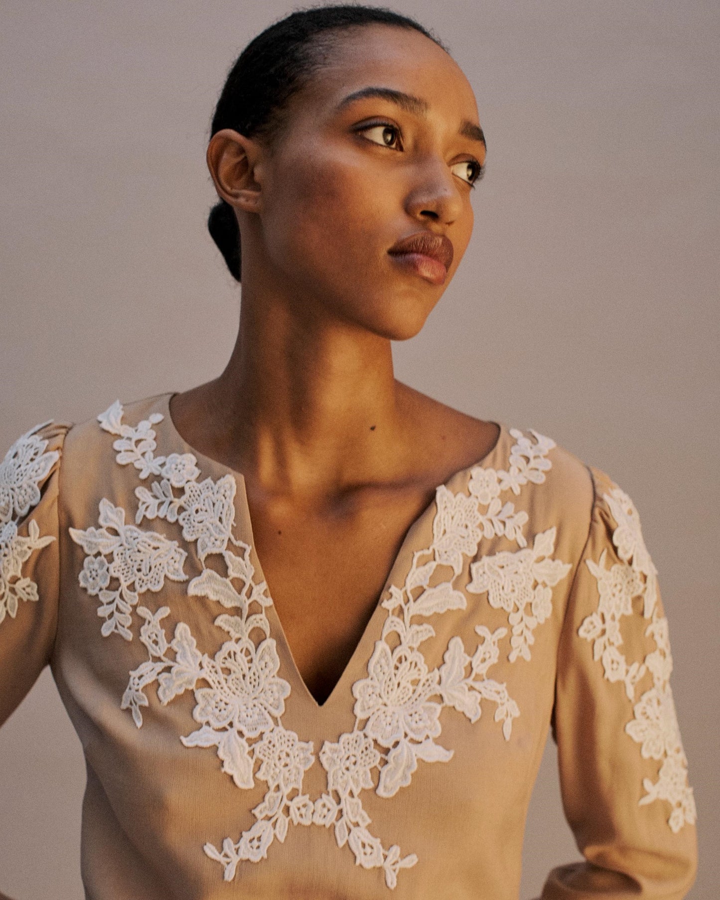 The Sadie Midi Dress in Biscuit