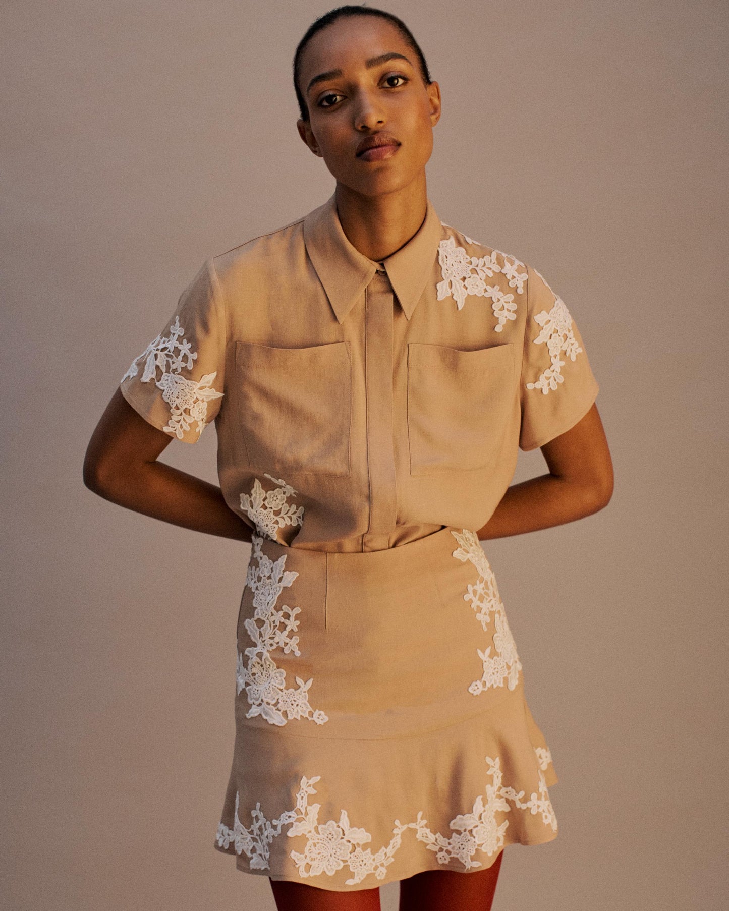 The Karmen Mini Skirt in Biscuit