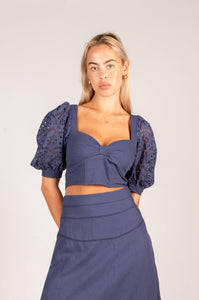 Talia Crop Blouse - French Navy